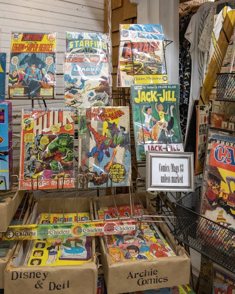 Comic books on display in a shop